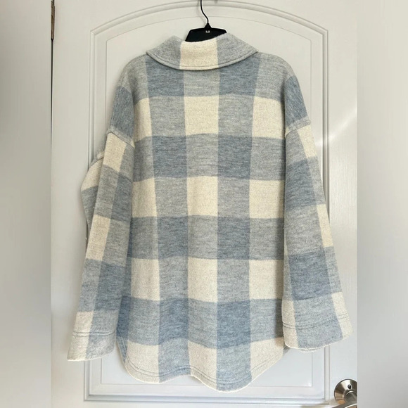 Madewell Boiled 100% Wool Half-Zip Popover Sweater Plaid Blue & White Size XS - Picture 6 of 14